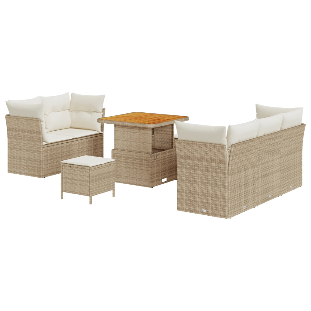Set divani giardino 8 pezzi con cuscini Beige Polyrattan Acacia