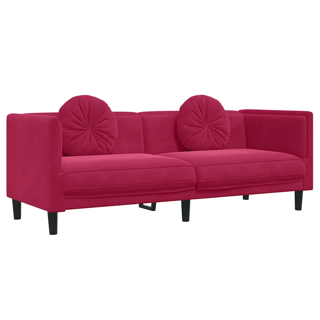 Divano | Divano da soggiorno | Sofa con Cuscini 3 Posti Rosso Vino in Velluto