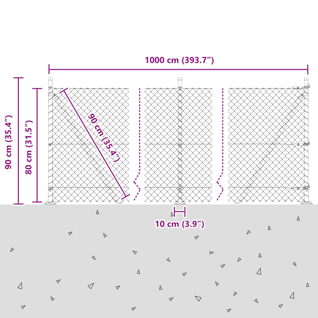 Recinzione in rete metallica con 7 pali flangiati 0.8x10 m in acciaio galvanizzato
