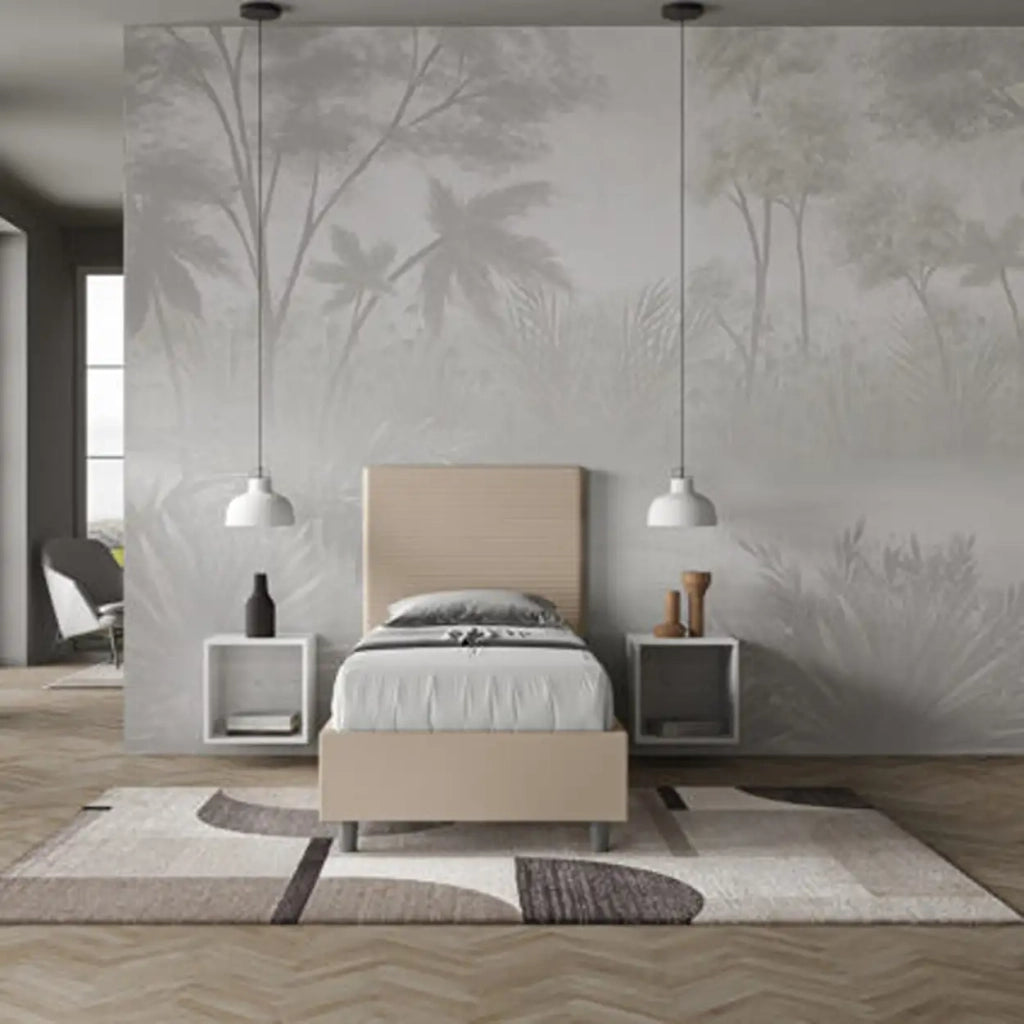 Letto singolo contenitore imbottito 80x210 similpelle tortora Focus