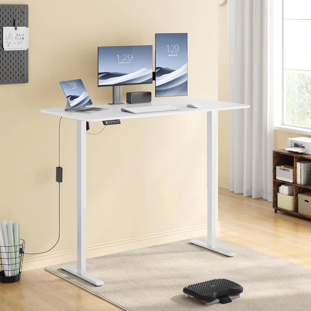 Telaio Scrivania Regolabile in Altezza, Telaio da Scrivania in Piedi, Supporto Elettrico da Tavolo, Standing Desk con 4 Funzioni Memoria, Anti-collisione, 72-120 cm, Bianco