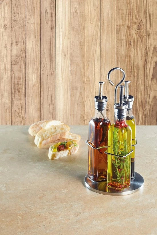Dispensatore di olio e aceto in vetro - 2-in-1 flacone per olio e aceto - boccale con chiusura a vite - design grappolo d'uva - 50 + 300 ml