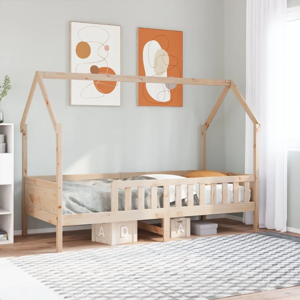 Giroletto Casetta per Bambini-Struttura Letto Bambini 90x200 cm Legno Massello di Pino 300778