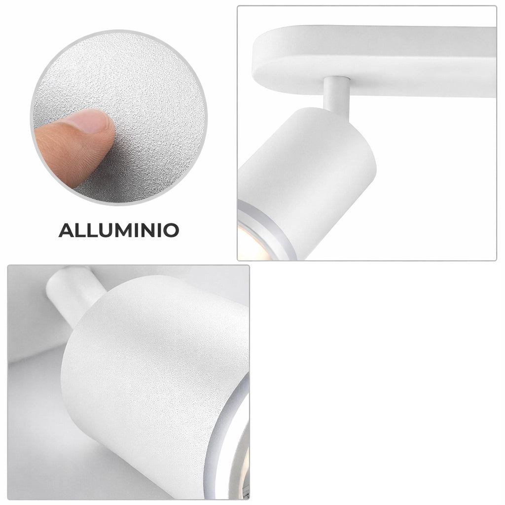 Faretto a Soffitto 2 Luci Orientabili GU10 in Alluminio Bianco, Plafoniera Spot Doppio Cilindrico per Interno, Portalampada GU10 per Cucina Corridoio Camera Soggiorno, Lampadine non incluse