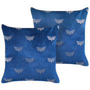 Set di 2 cuscini sparsi in velluto blu 45 x 45 cm Cuscino da lancio con motivo a farfalla Sfoderabile con imbottitura