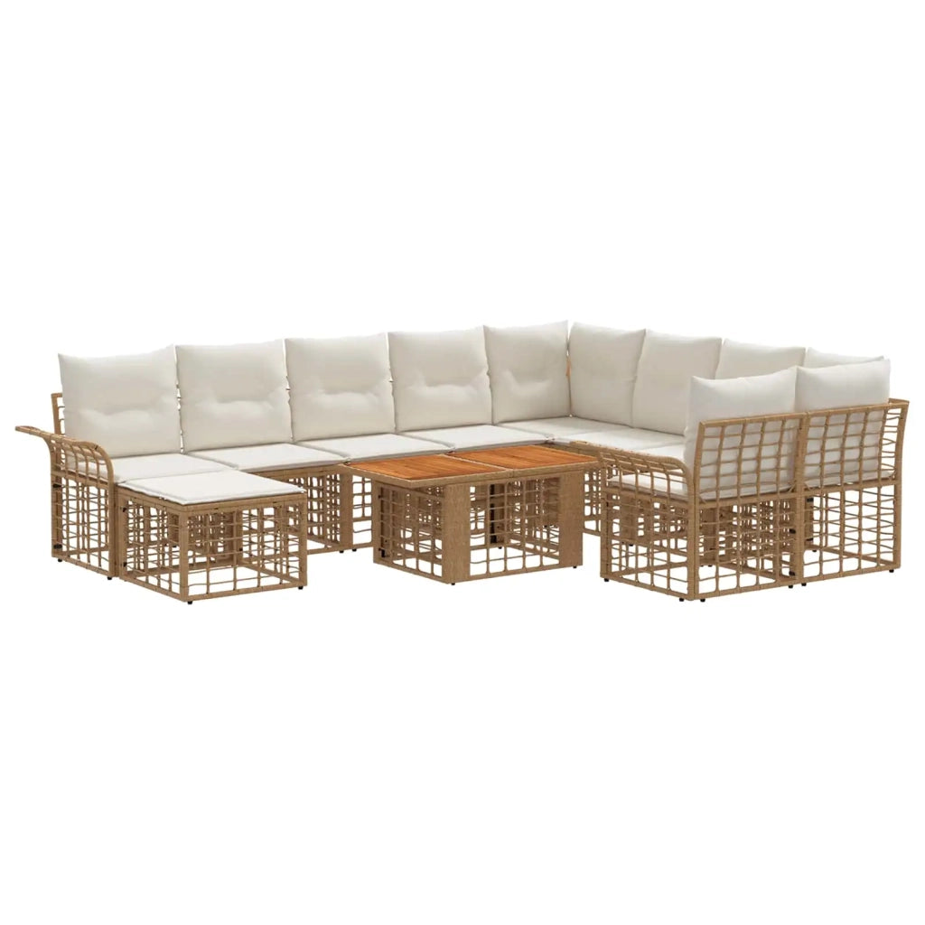 Set Divano da Giardino 11 pz Naturale e Bianco Crema polyrattan 3438040