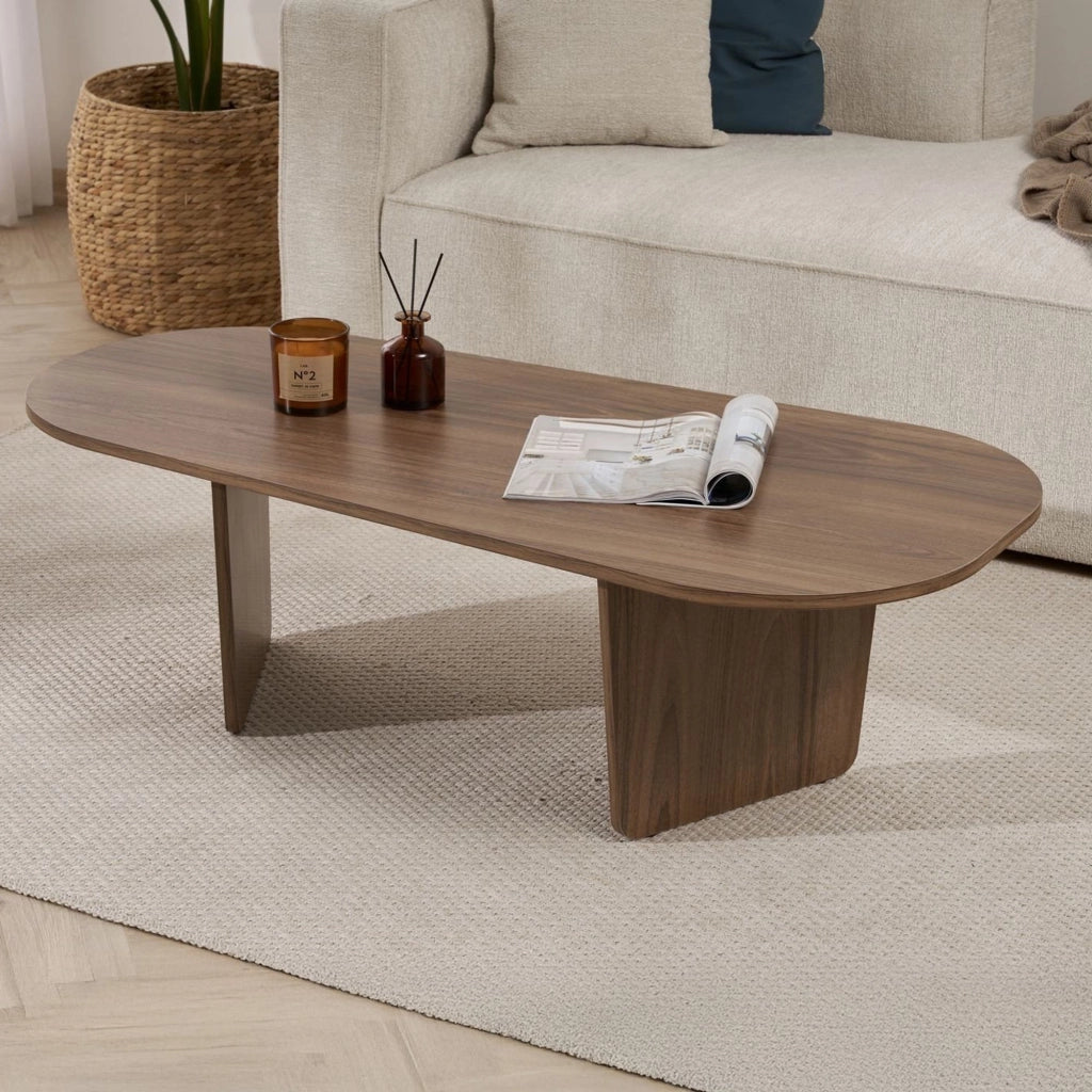 Dozza, Tavolino da Salotto Forma Ovale, 130x65x40h cm Marrone Noce