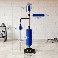 Sacco Boxe da Terra 4 in 1 con 2 Speedball, Barra Girevole e Sacco, Altezza Regolabile, in Acciaio, 107x36x140-205 cm, Blu