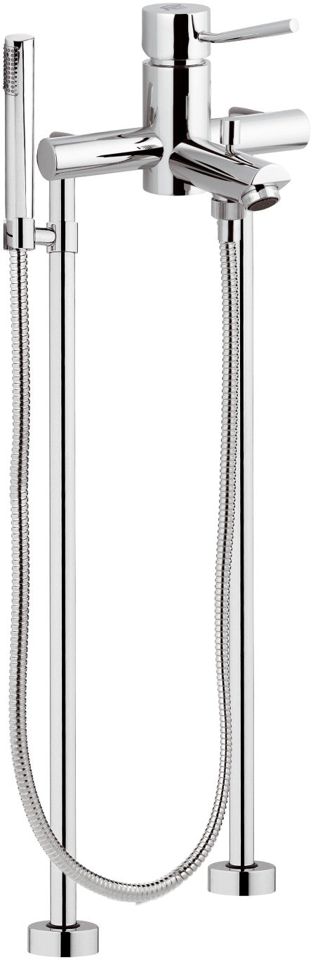 Gruppo vasca esterno su colonne da pavimento con doccia serie minimal