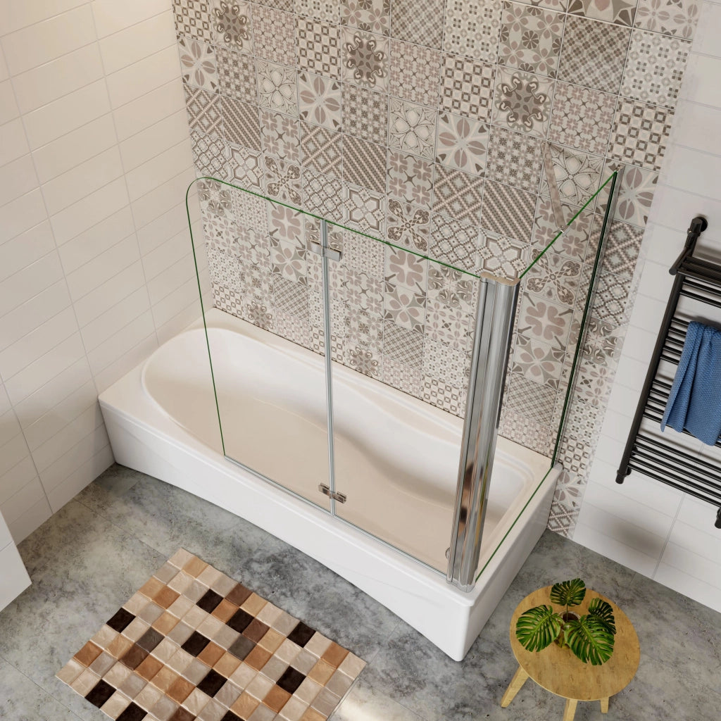 H.140 cm Sopravasca da Bagno Doccia con Parete Fissa 90x75 cm Due Ante Pieghevoli a Libro Vetro Temperato Trasparente 6 mm Anticalcare Cromo Lucido