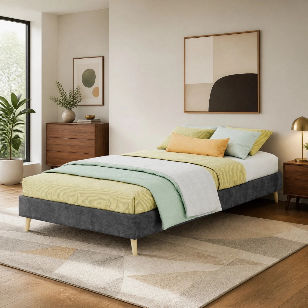 LETTO 90x200 cm Grigio in Tessuto e Metallo, Design Senza Testiera