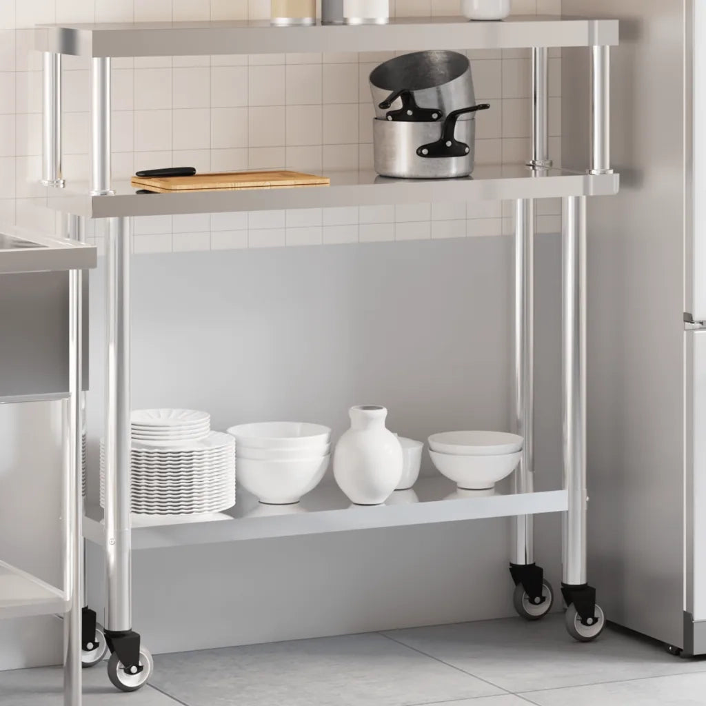 Tavolo Lavoro Cucina con Ripiano 110x30x120 cm Acciaio Inox CFW2911089