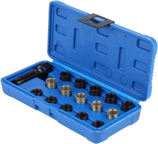 Kit di riparazione per candele a 16 pezzi, 14x1,25 mm con set di M16 per foratura e custodia portatile