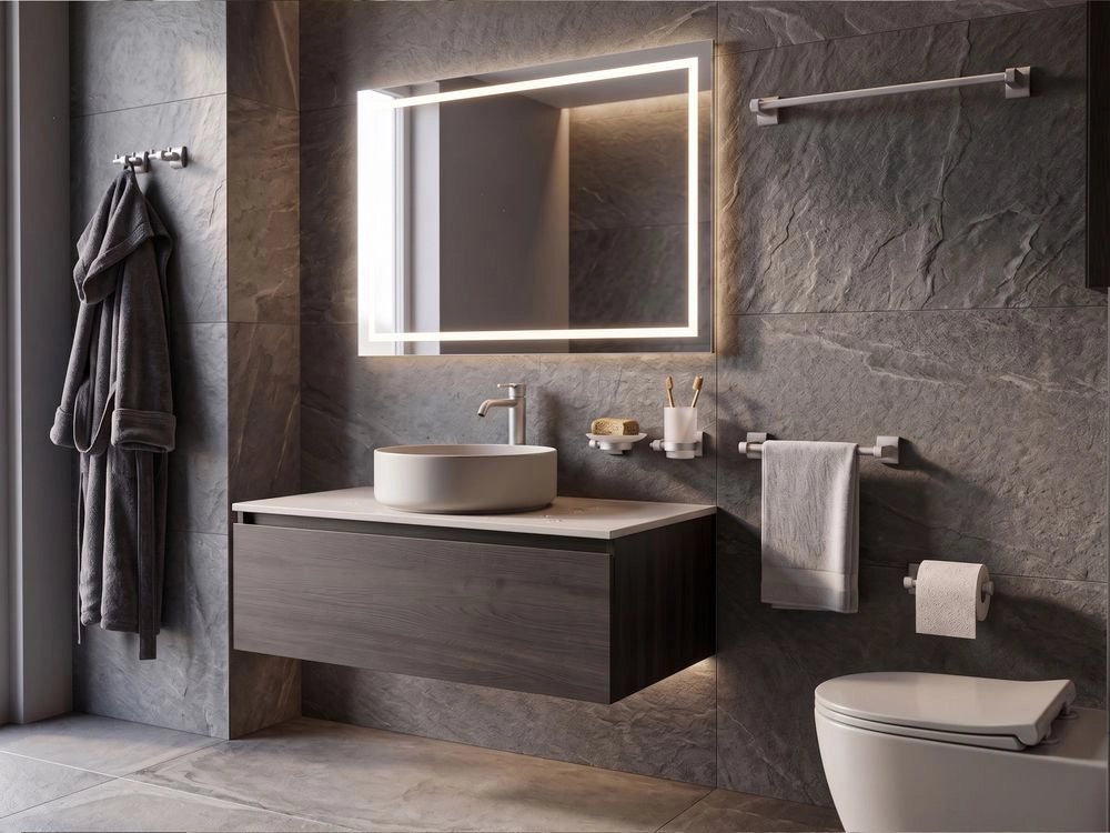 Set di 6 accessori per il bagno in alluminio argento con bicchiere e portasapone inclusi Accessori per il bagno in stile moderno chic