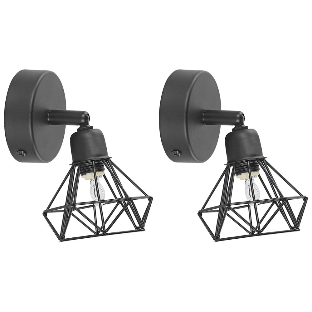 Set di 2 Lampade da Parete applique Nero Metallo Gabbia Paralume Orientabile Posizione Luce Moderna