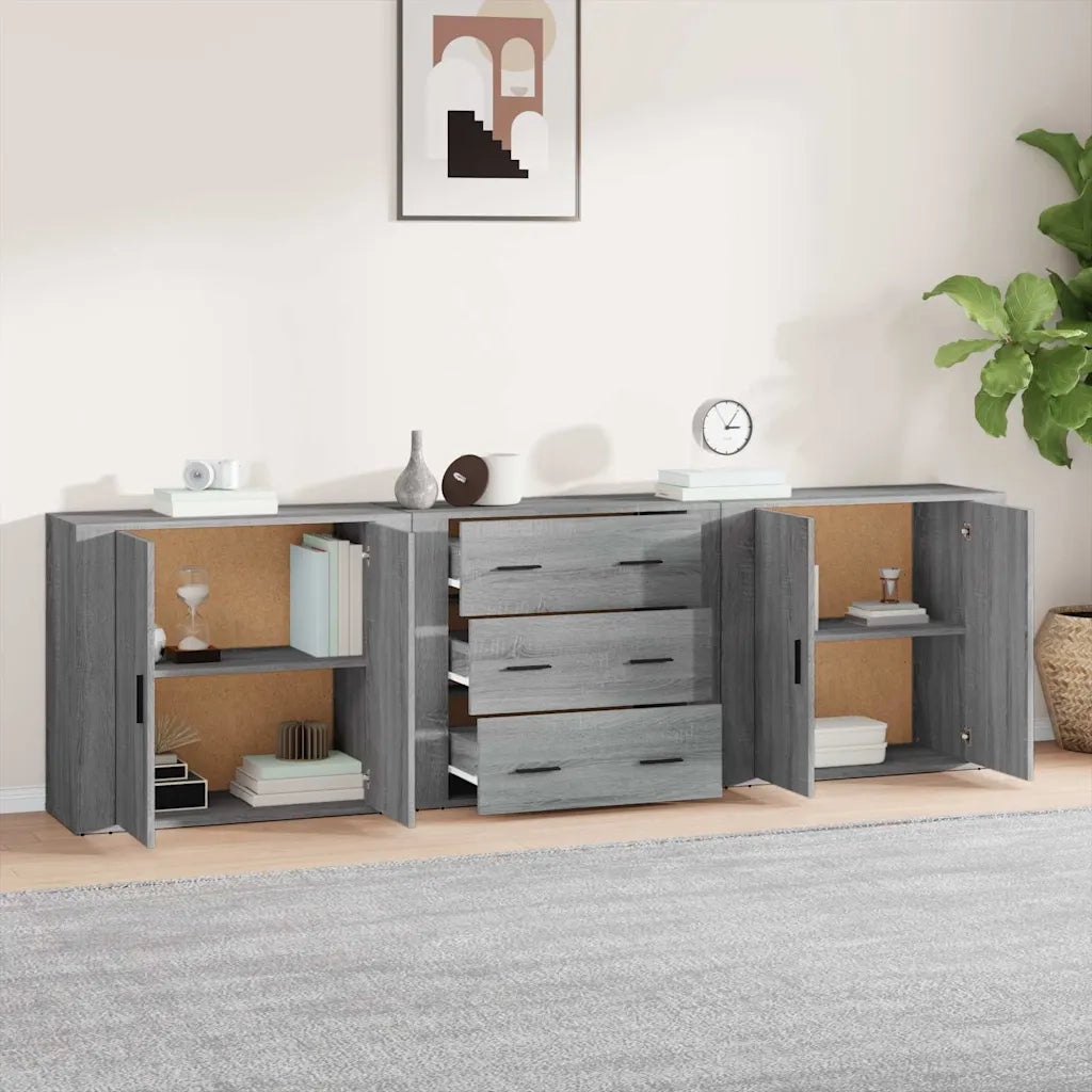 Credenze 3 pz Grigio Sonoma in Legno Multistrato 3185405
