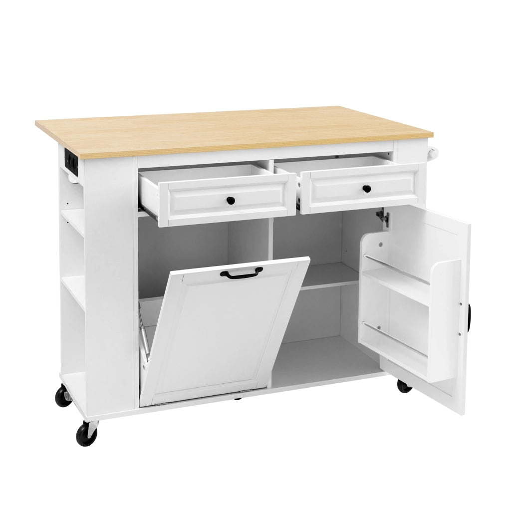Carrello da Cucina con Piano Ribaltabile; Vano Pattumiera; Portasciugamani e Prese; 120x40-70x92 cm