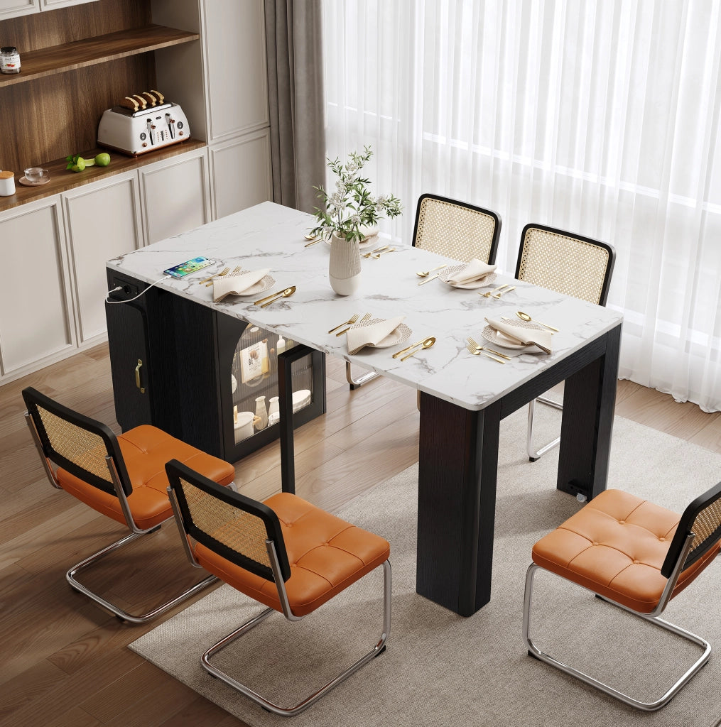 Tavolo da pranzo estensibile con isola e prese USB, bianco/nero