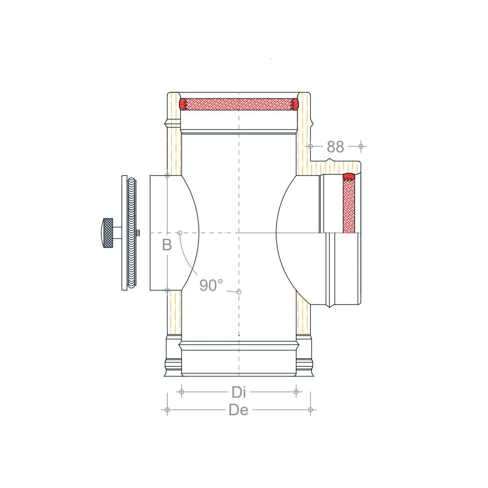 Raccordo inox di 150 - de 200 mm a tee t doppia parete con ispezione ht