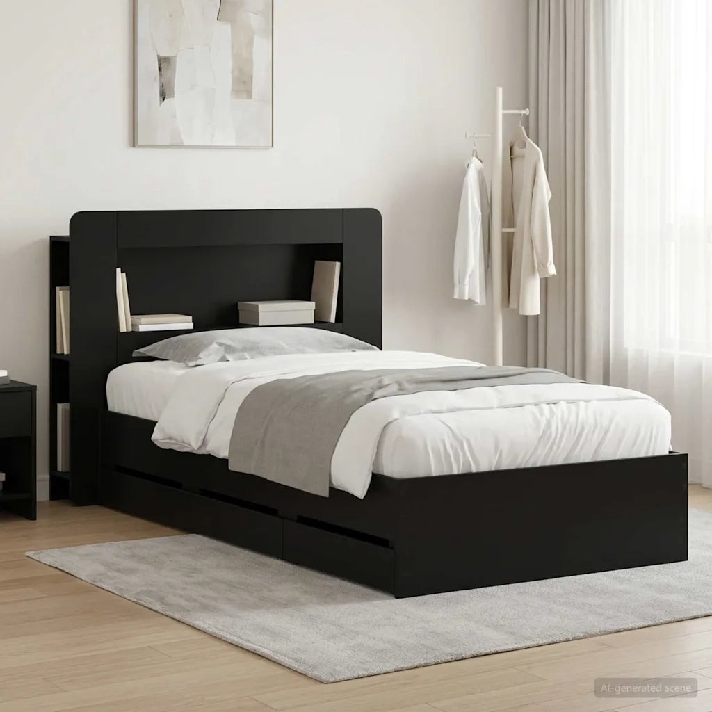 Telaio del letto con storage con testiera Nero 75 x 190 cm