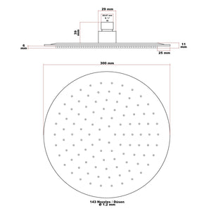 Soffione doccia tondo anticalcare da cm 30, doccia a pioggia