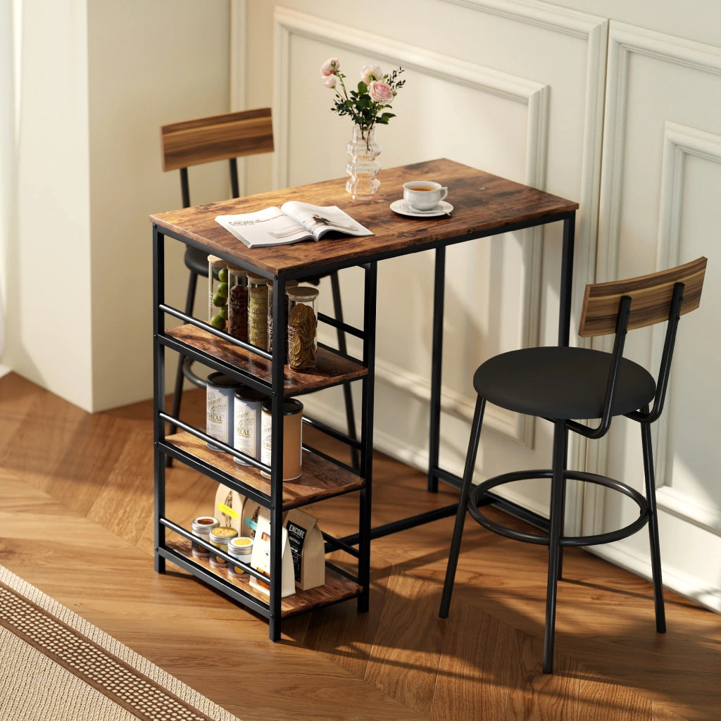 Tavolo da bar con ripiani ¨C zephmum ¨C 90x50x90.5 cm, marrone rustico, nero