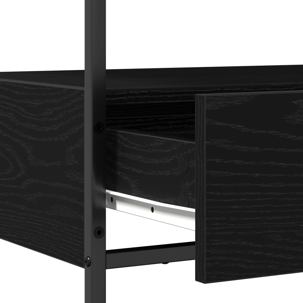 Tavolino  Nero Rovere 75x40x75 cm in Legno Ingegnerizzato e Acciaio