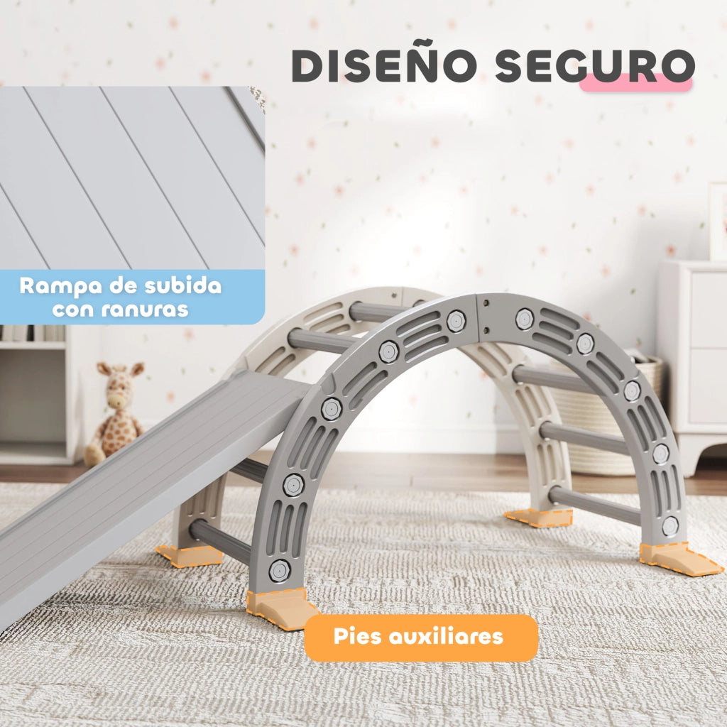 Letto a Soppalco per Bambini con Scivolo e Scala ¨C Zephmum ¨C Grigio e Bianco 164x70x57 cm