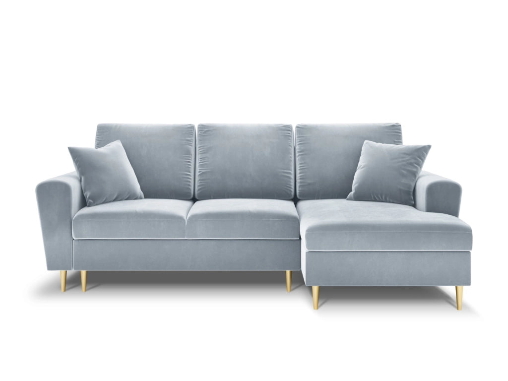 Cosmopolitan Design - Divano convertibile angolare destro con contenitore "Kyoto" 4 posti in velluto azzurro 