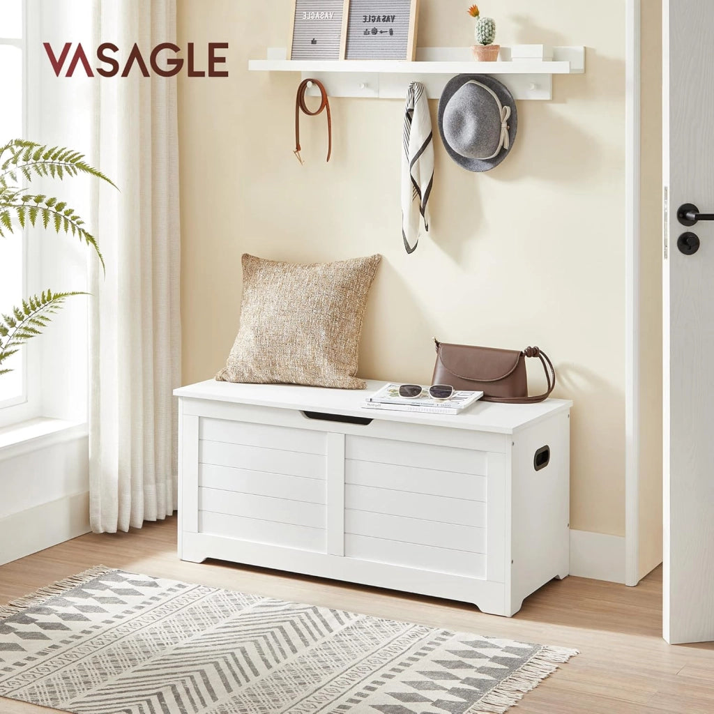 VASAGLE Cassapanca, Panca Portaoggetti, Pouf Organizzatore con 2 Cerniere di Sicurezza, Scarpiera, 40 x 100 x 46 cm, Corridoio, Camera da Letto, Soggiorno, Bianco Nuvola LSB061T10
