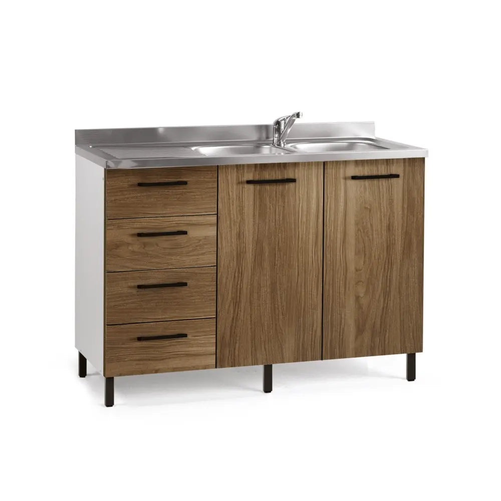 Sottolavello per cucina Noce Naturale 2 ante con cassetti SX Cm 120x50xH 85
