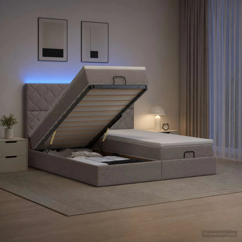 Letto Ottomano con Materasso e LED Tortora 200 x 200 cm Tessuto 3458469