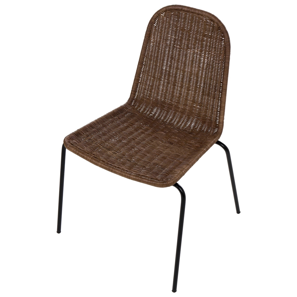 Set di 2 sedie da pranzo con seduta e schienale in rattan marrone scuro e gambe in ferro, senza braccioli