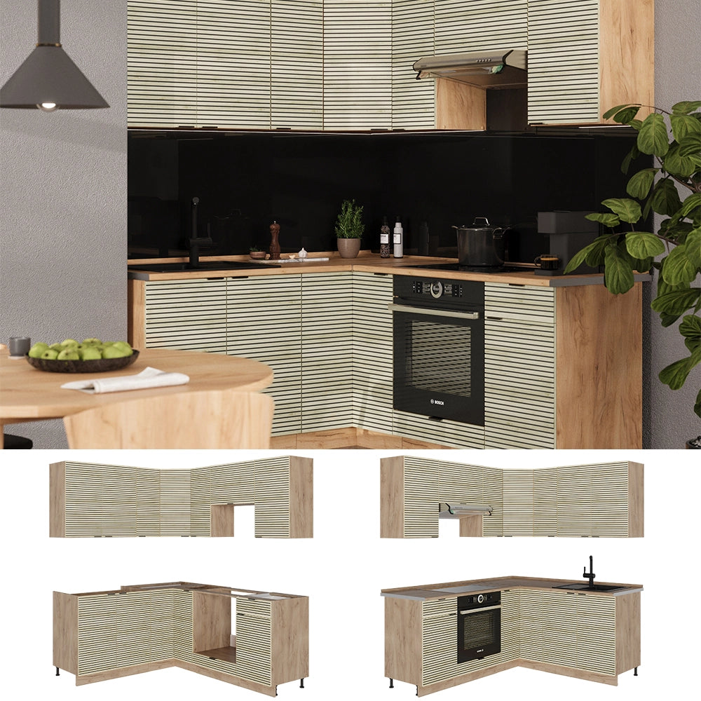 Cucina angolare completa Fame-Line Pannello in quercia/Rovere dorato 190 x 46 cm senza piano di lavoro Vicco