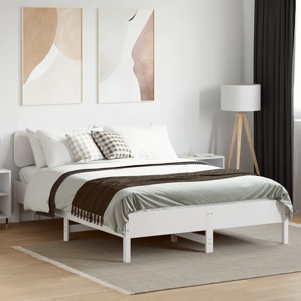 Letto matrimoniale | Letto per adulti | Giroletto senza Materasso Bianco 120x200 cm Legno Massello Pino