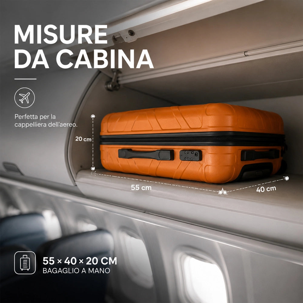 Valigia Bagaglio a Mano 55x40x20cm Arancio Trolley Lugano Adatto Ryanair Easyjet