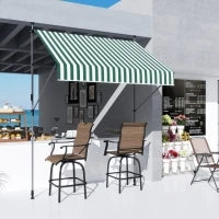 Tenda da Sole 2x1.2 m con Supporti Regolabili e Manovella, in Alluminio, Metallo e Poliestere, Verde e Bianco