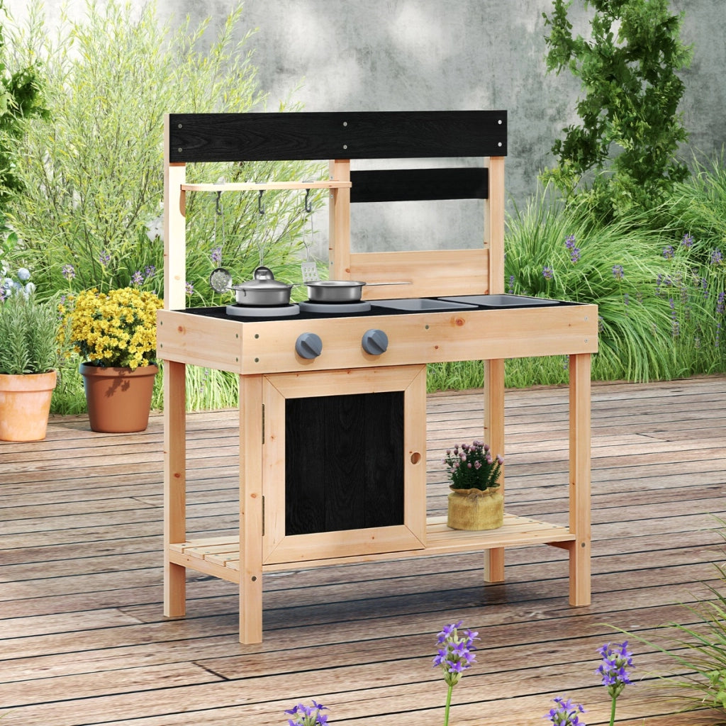 Cucina da esterno per bambini con 2 lavandini removibili, Set da cucina per bambini da cucina con spazio Naturale