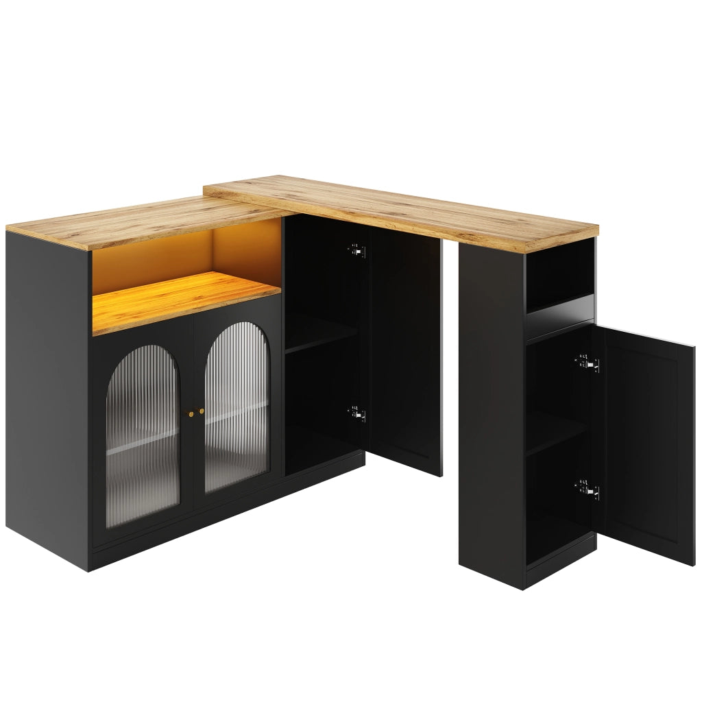 Tavolo bar girevole 360¡ã - Zephmum- 198x39,6x97 cm- Nero opaco- Con scrivania, vetro e LED