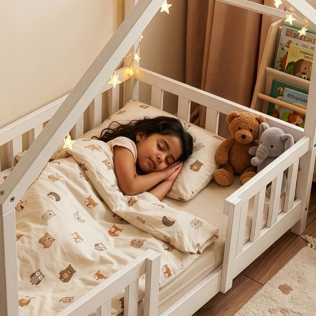Letto per Cameretta Treviolo a Forma di Casetta in Stile Montessori 80x160 cm Bianco [en.casa]