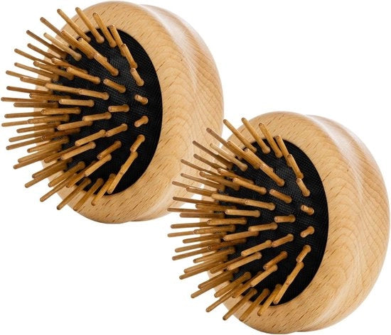 Spazzola per capelli pieghevole mini a manico di betulla compatta spazzola di sbloccaggio 2 x