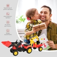 Ruspa Giocattolo a Pedali, Escavatore Cavalcabile per Bambini con Pale e Volante, 179x42x59cm Multicolore