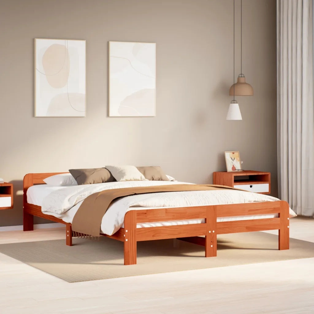 vidaXL Giroletto senza Materasso Marrone Cera 140x200cm Massello Pino