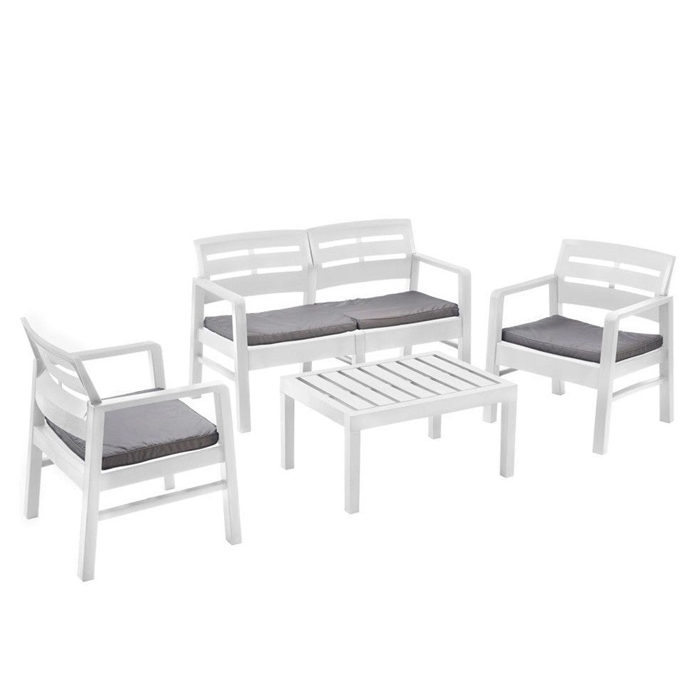 Trade Shop - Set Salotto Da Esterno Arredo Giardino Java Con Tavolino 2 Poltrone Divano Con Cuscini -