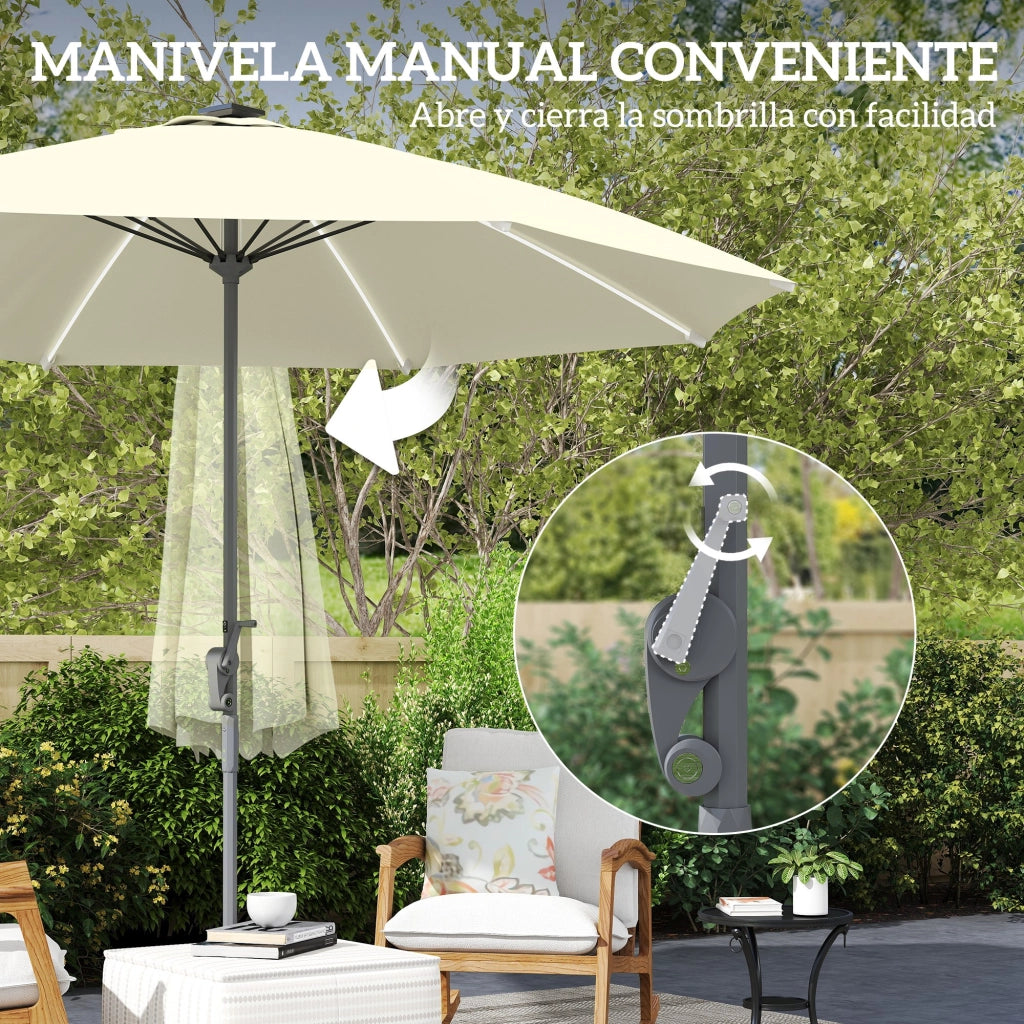 Ombrellone da Giardino con Luci LED e Manovella ¨C Zephmum ¨C Crema ?300x256 cm