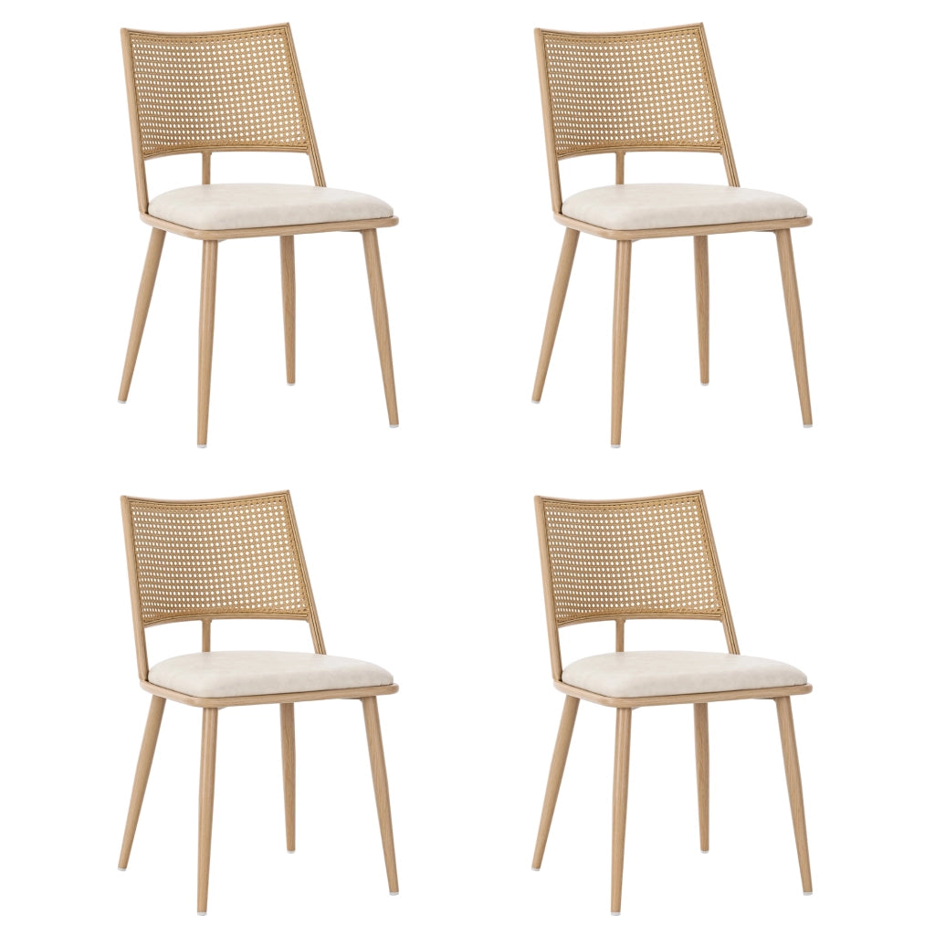 Sedie da pranzo 4 pezzi con schienale in rattan e seduta imbottita leggere per interni ed esterni rattan beige