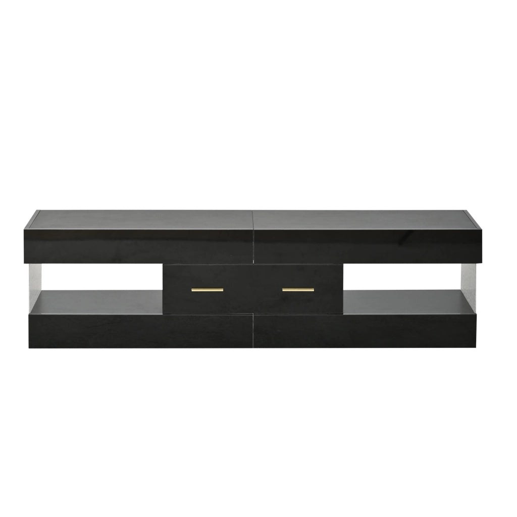 Mobile porta TV con LED, 2 cassetti e 4 vani, in pannello truciolare e acrilico nero, 152 × 35 × 40 cm