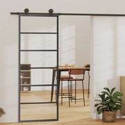 Porta Scorrevole in Vetro ESG e Alluminio 76x205 cm Nera 151014