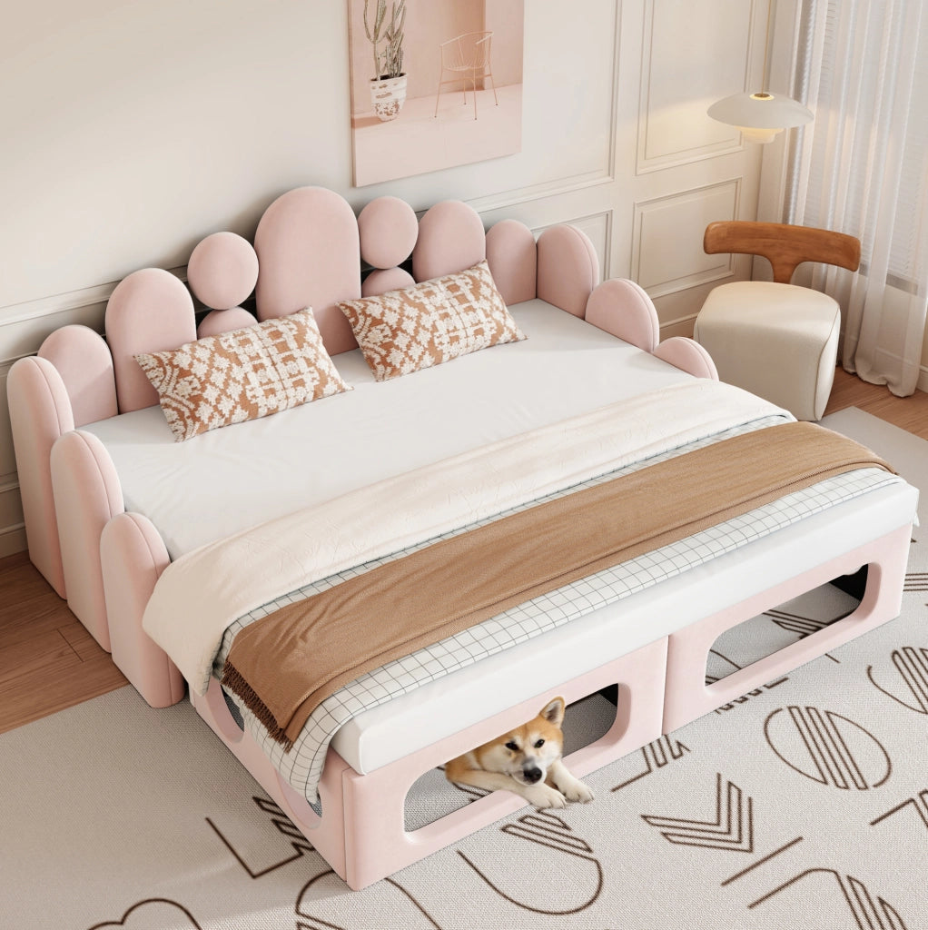 Letto multifunzione imbottito 180x200 cm con spazio per animale domestico, rosa