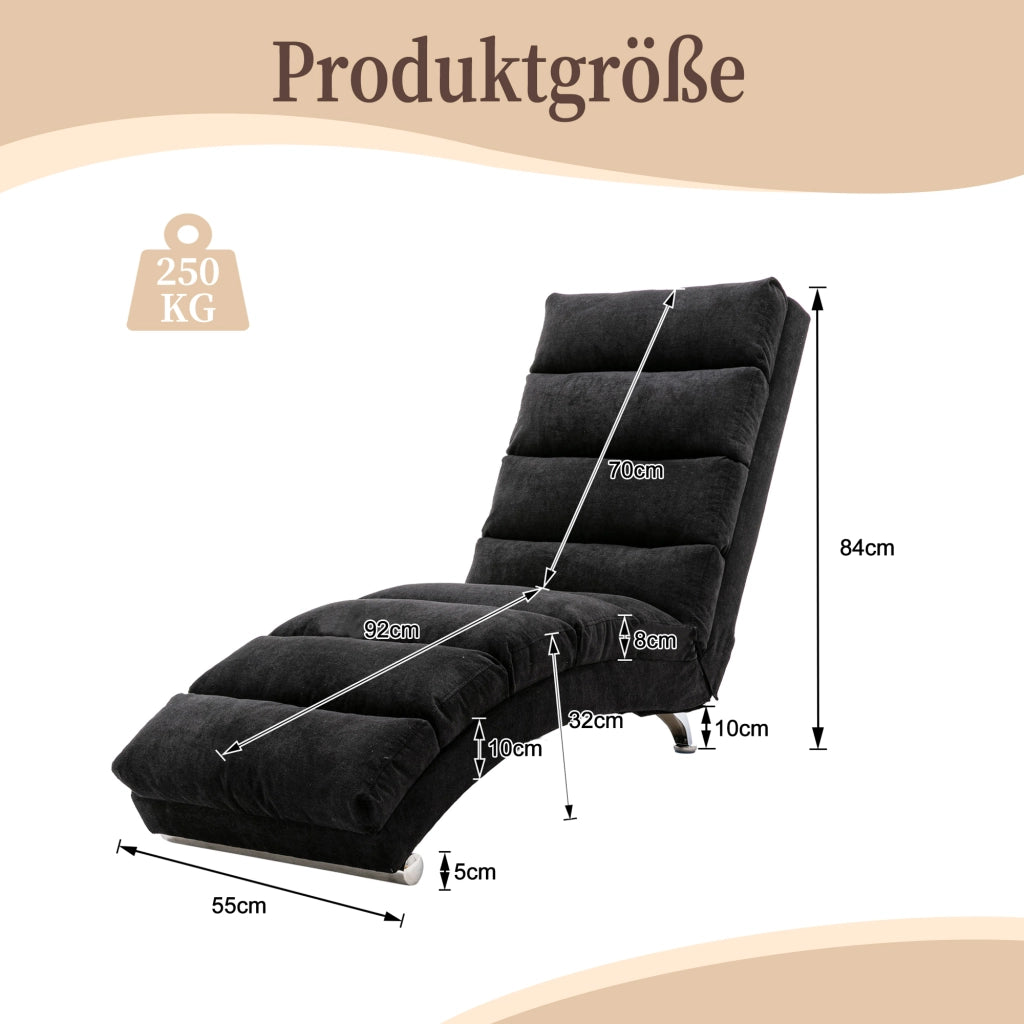 OKWISH Méridienne in Lino con Vibrazione Delicata, Schienale Ergonomico 140° e Tasca Laterale, Nero